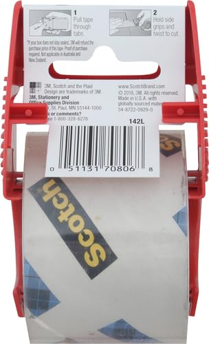 Scotch Heavy Duty Shipping Packing Tape, Clear, Shipping and Packaging Supplies, 1.88 in. x 27.7 yd., 1 Tape Roll with (Pack of 2)