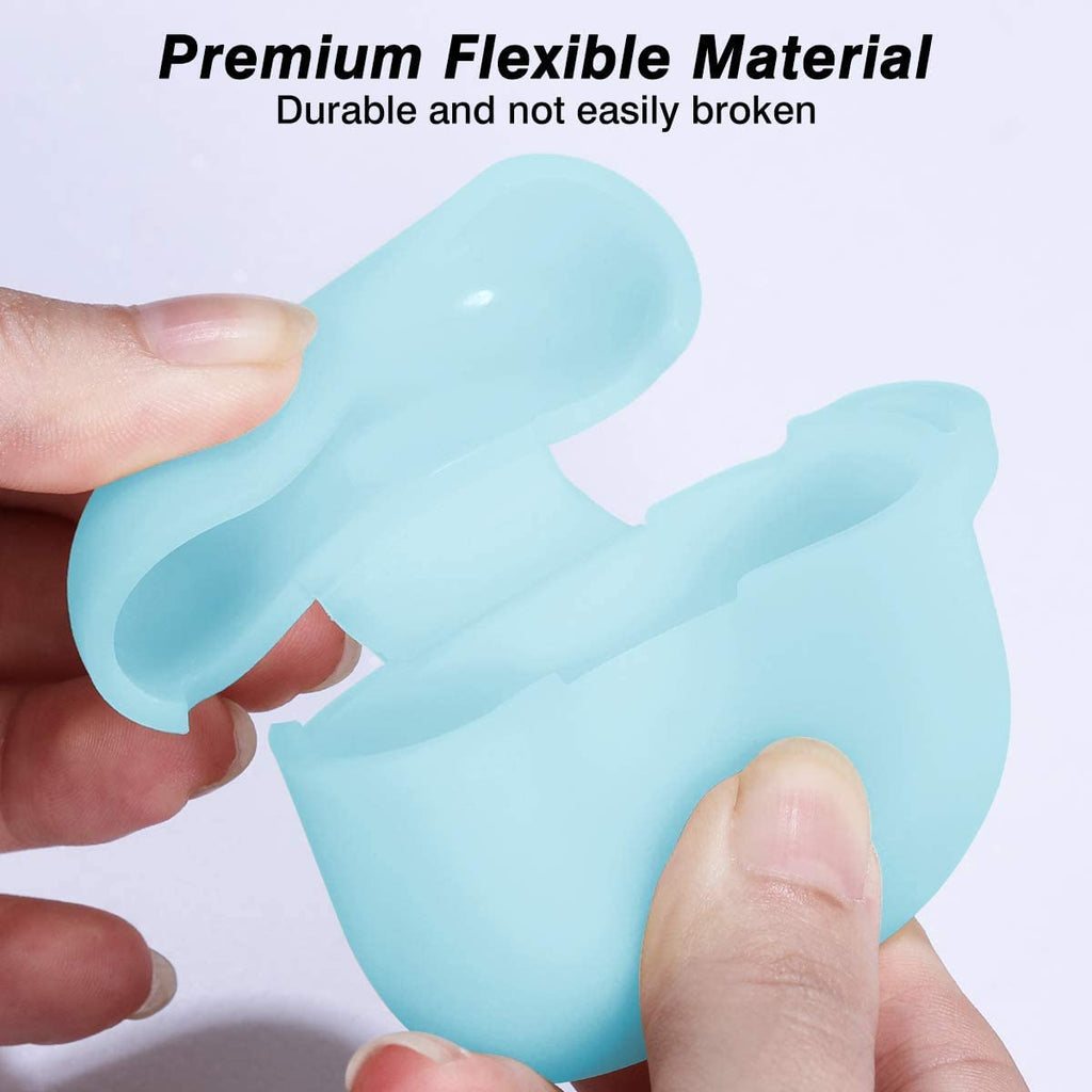 Lerobo for AirPod Pro Case, Soft Silicone Cover with Keychain - Nightglow Blue view 3