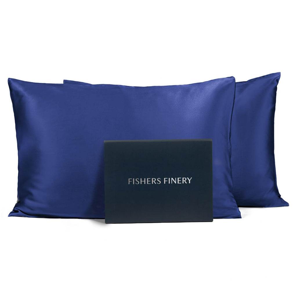 Fishers Finery 25mm 100% Pure Mulberry Silk Pillowcase (Navy King 2 Pack) (HB-02-PC1-825-DBL-K-2PACK)