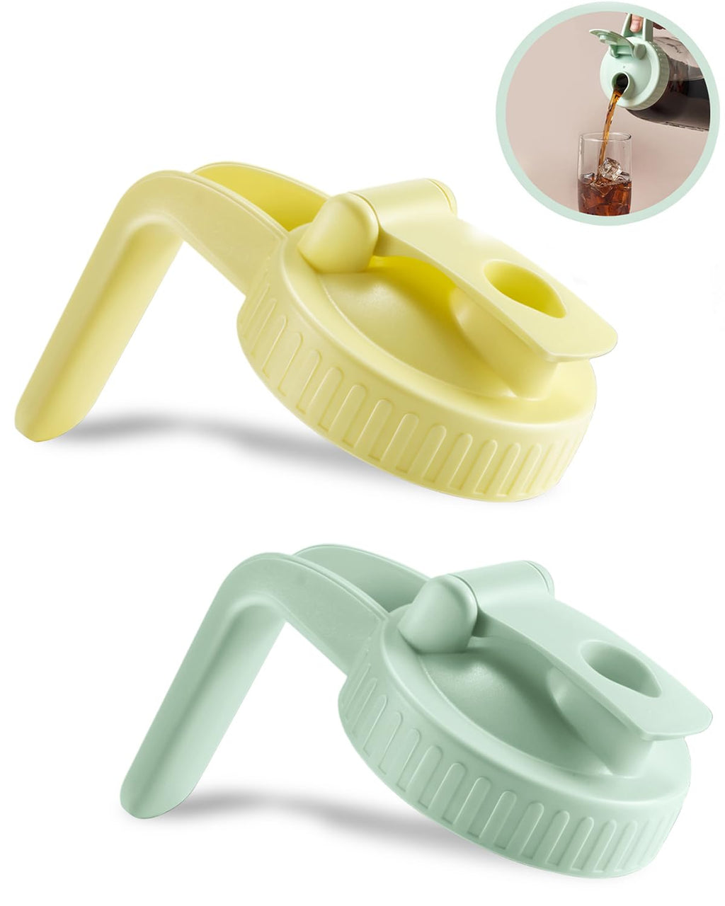Wide Mouth Mason Jar Lids V-Shaped with Handle - Green+Yellow / 2pcs