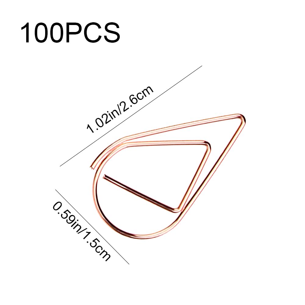 100 Pcs Small Golden Paperclips Stainless Steel Waterdrop Shaped Paperclips Bookmarks Paper Clips Clamps for Memo Paper Photo 15 * 25mm - Rose Golden view 6