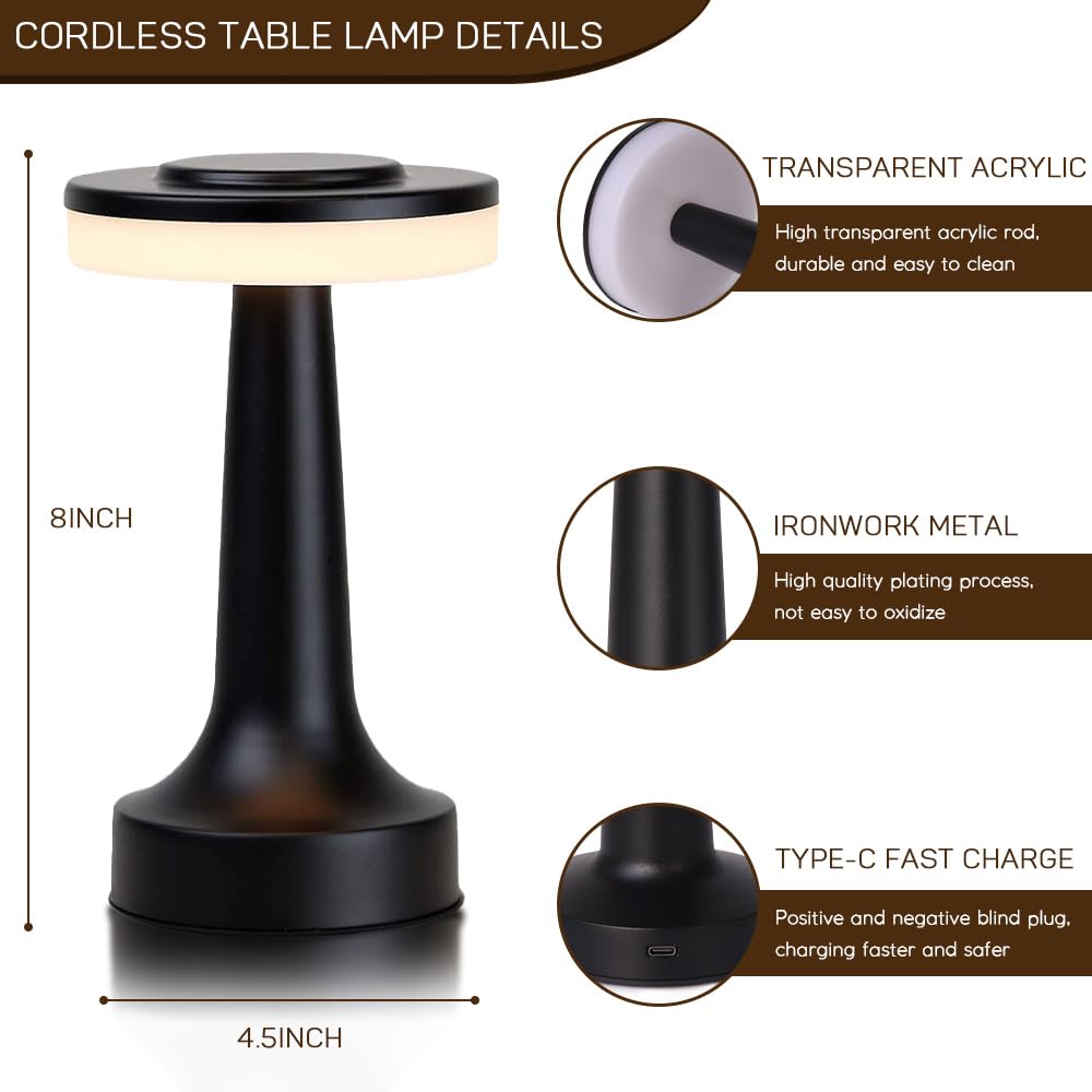 JHPGEOE Cordless Metal Desk Lamp - Deep Black view 5