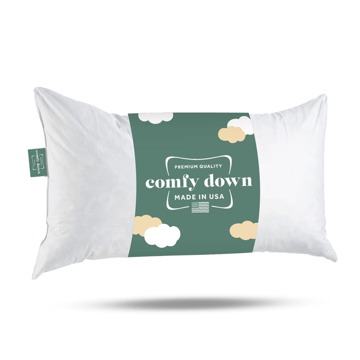 ComfyDown Throw Pillow Insert, Down & Feather Fill, 100% Cotton Cover, Made in USA - 12X20