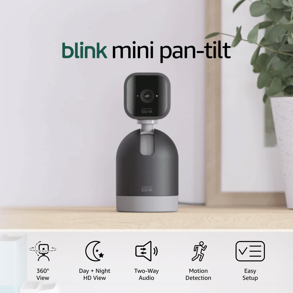 Blink Mini Pan-Tilt Camera (newest model), Rotating indoor plug-in smart security camera, two-way audio, HD video