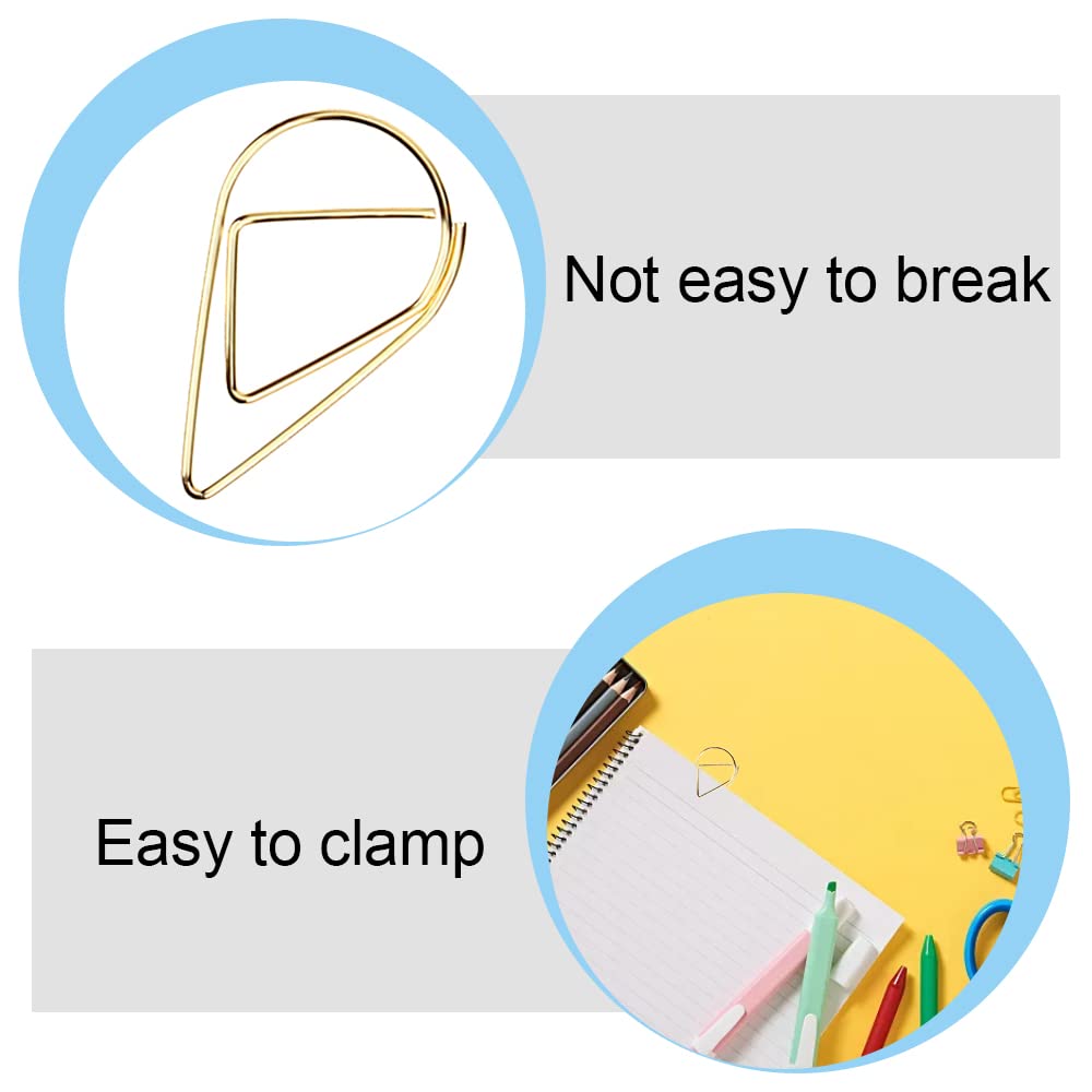 100 Pcs Small Golden Paperclips Stainless Steel Waterdrop Shaped Paperclips Bookmarks Paper Clips Clamps for Memo Paper Photo 15 * 25mm - Gold view 2
