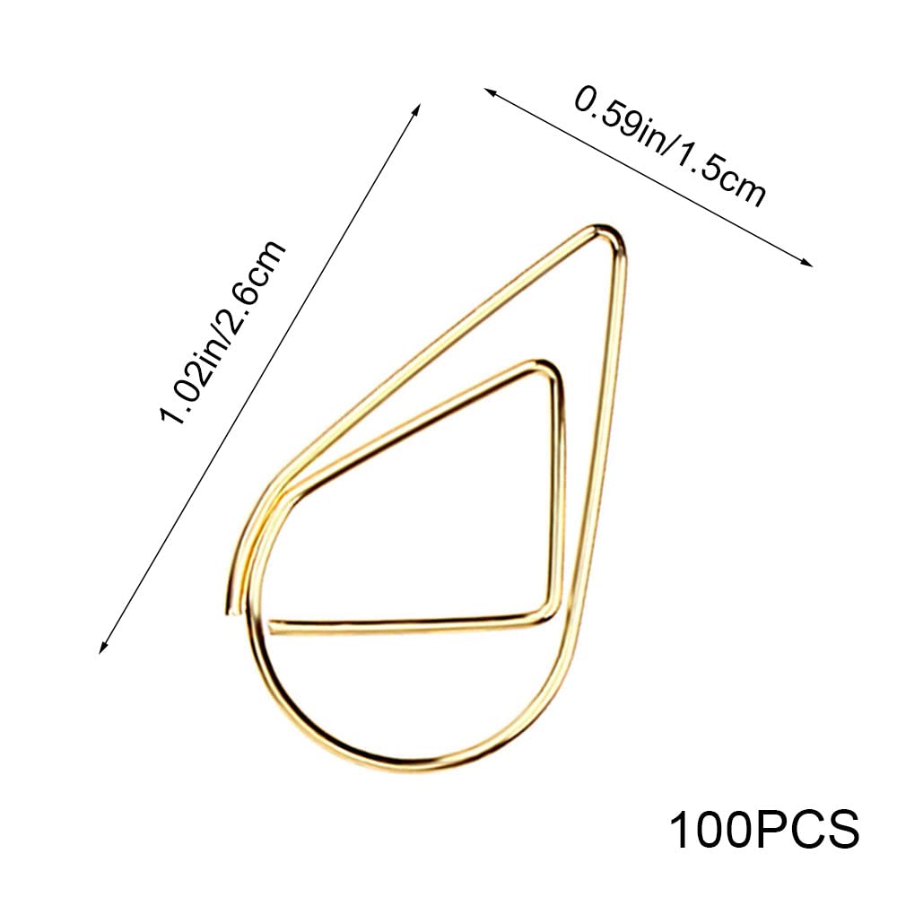 100 Pcs Small Golden Paperclips Stainless Steel Waterdrop Shaped Paperclips Bookmarks Paper Clips Clamps for Memo Paper Photo 15 * 25mm - Gold view 1