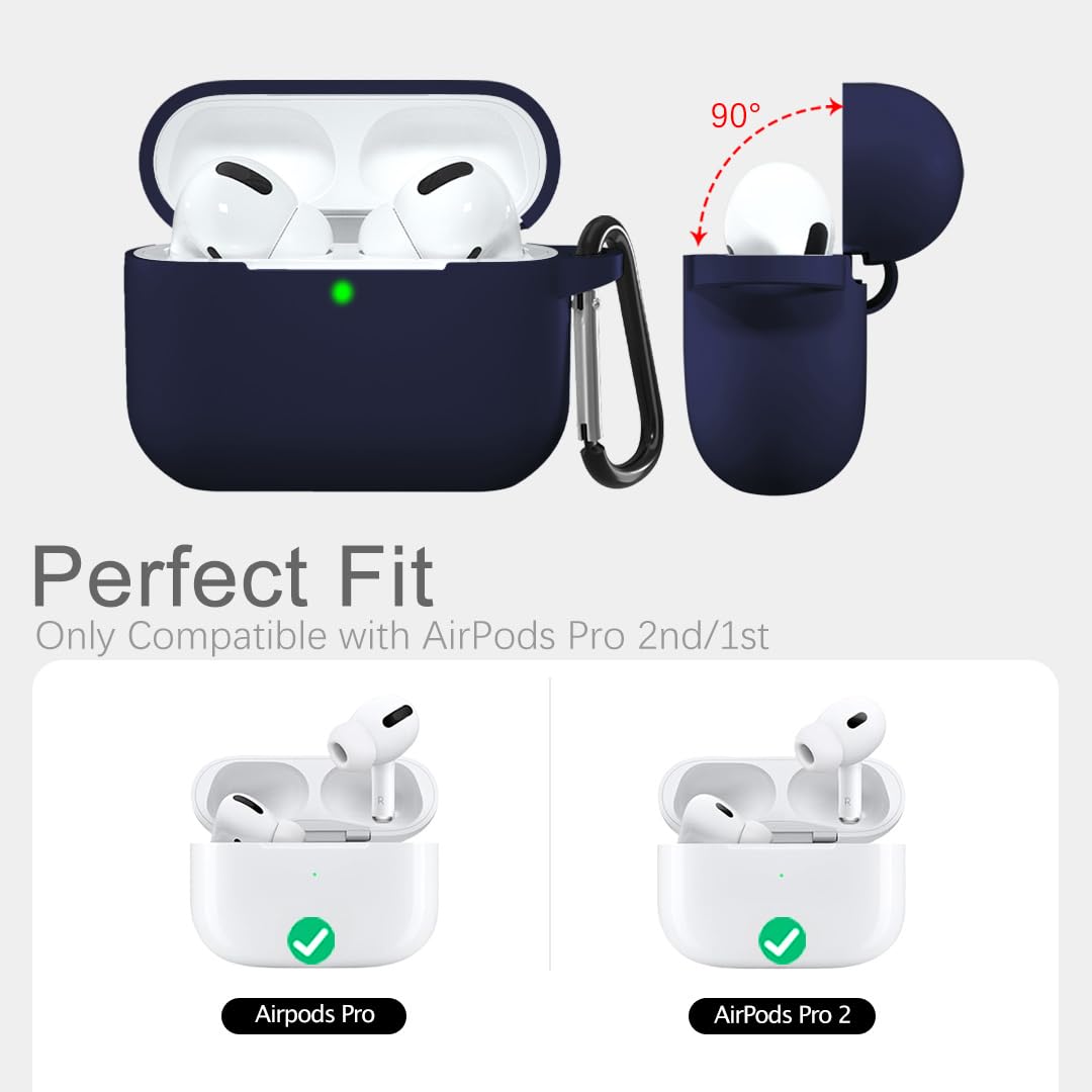 Lerobo for AirPod Pro Case, Soft Silicone Cover with Keychain - Navy Blue view 1