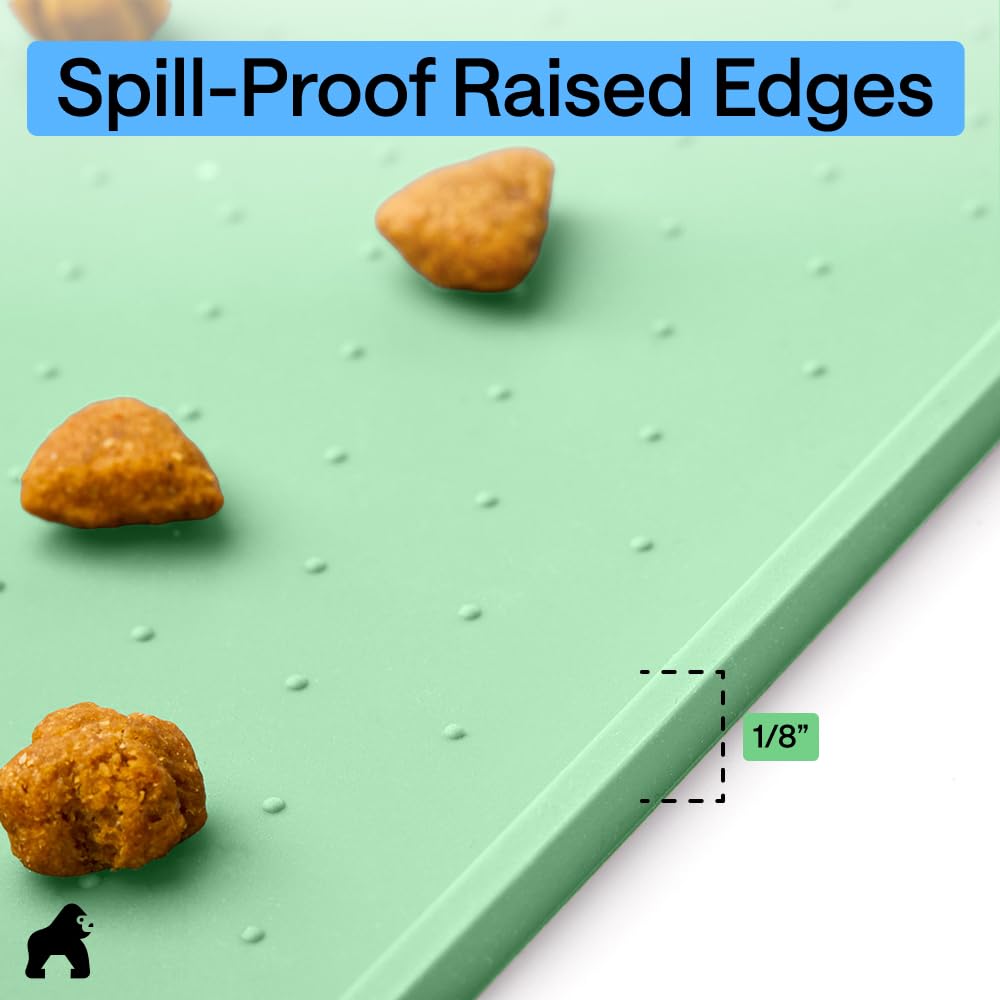GORILLA GRIP 100% Waterproof Raised Edge BPA Free Silicone Pet Feeding Mat, Dog Cat Food Mats Contain Spills Protects