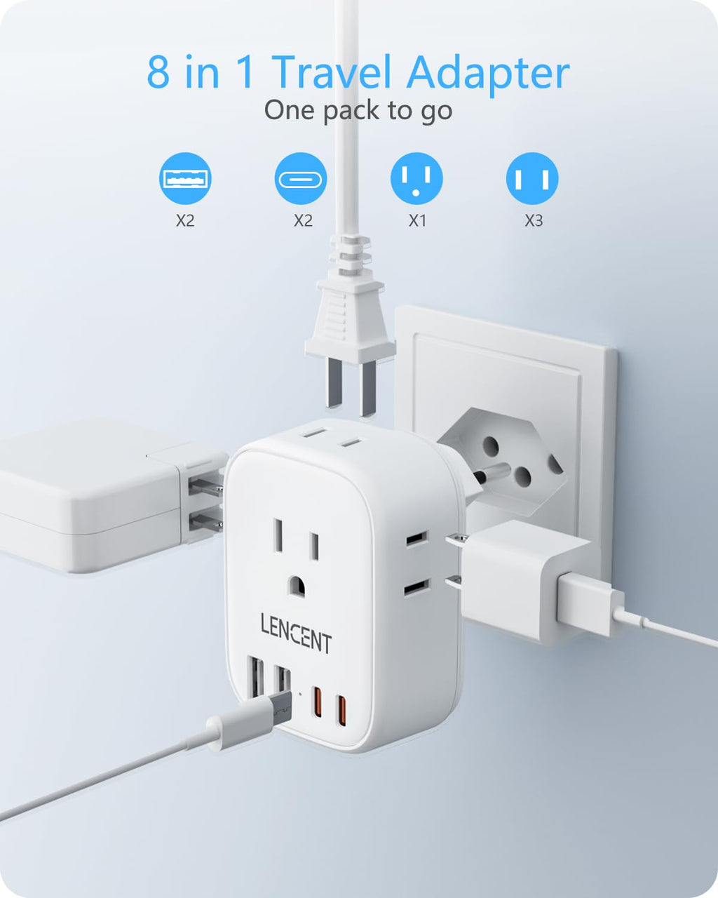 LENCENT Travel Plug Adapter - Type J-17.5W-Switzerland view 2