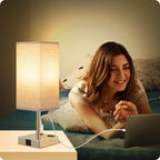 aooshine Set of 2 Touch Lamps with USB-C Port - Grey Shade-Silver Base view 7