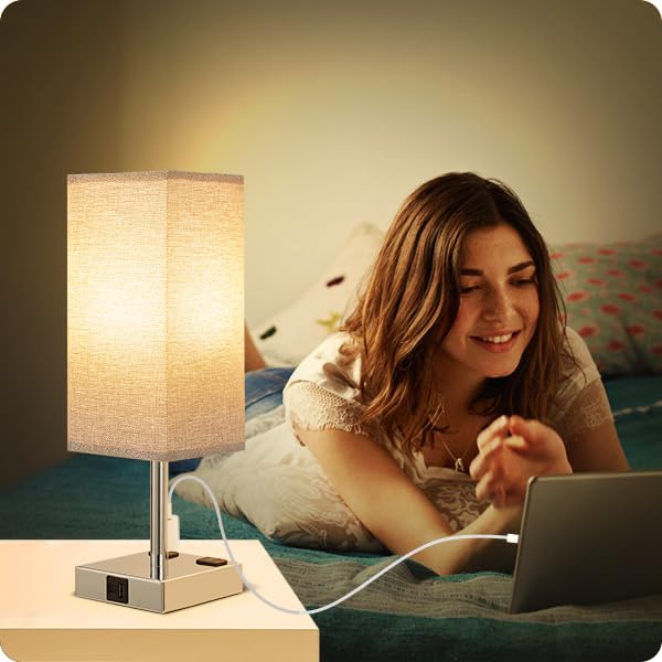 aooshine Set of 2 Touch Lamps with USB-C Port - Grey Shade-Silver Base view 7