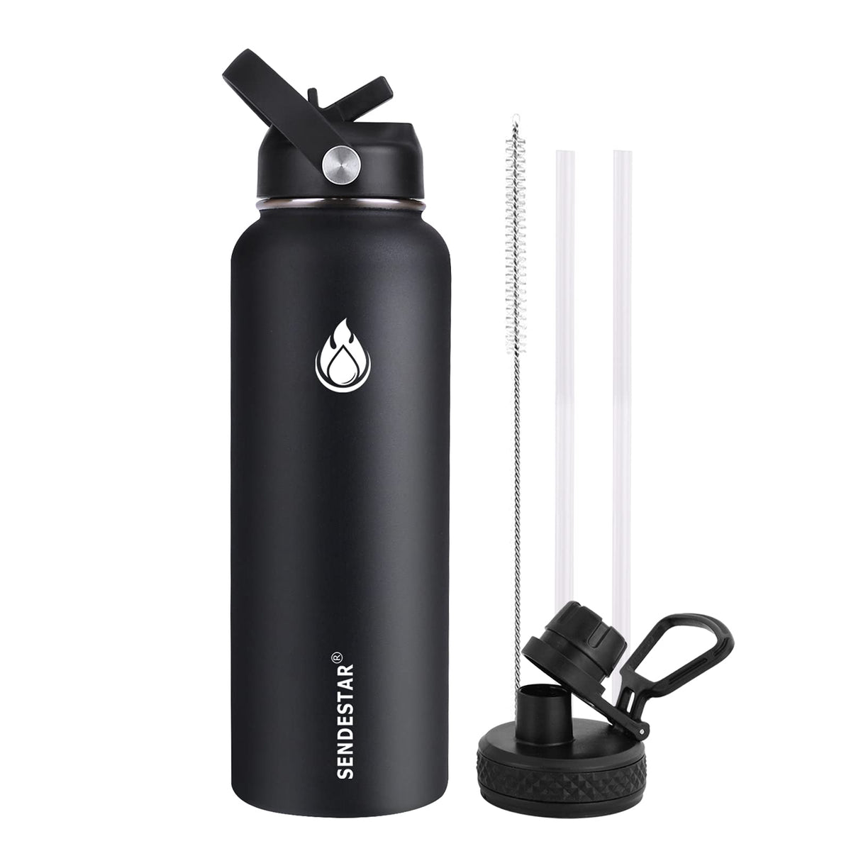 Stainless Steel Water Bottle, Insulated Water Bottle - Black / 40 Ounces