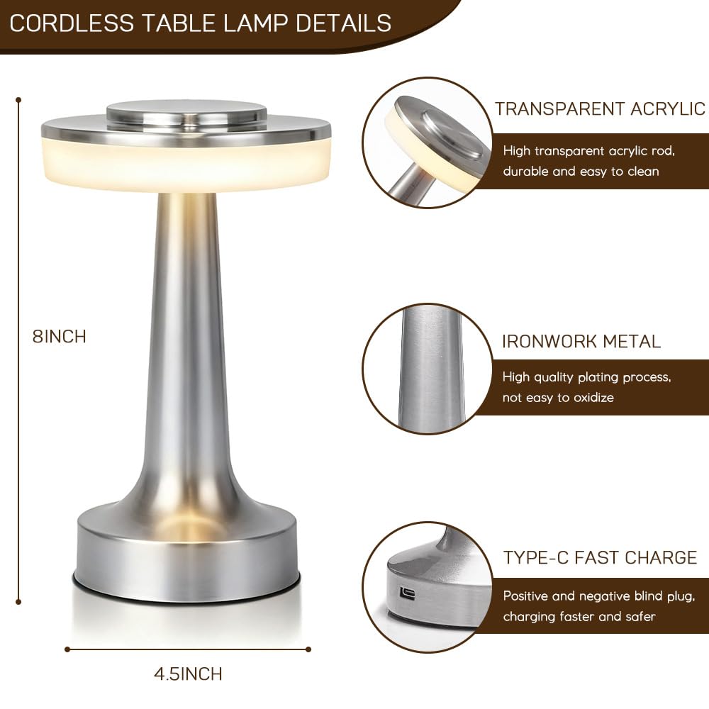 JHPGEOE Cordless Metal Desk Lamp - Sparkle silver view 4