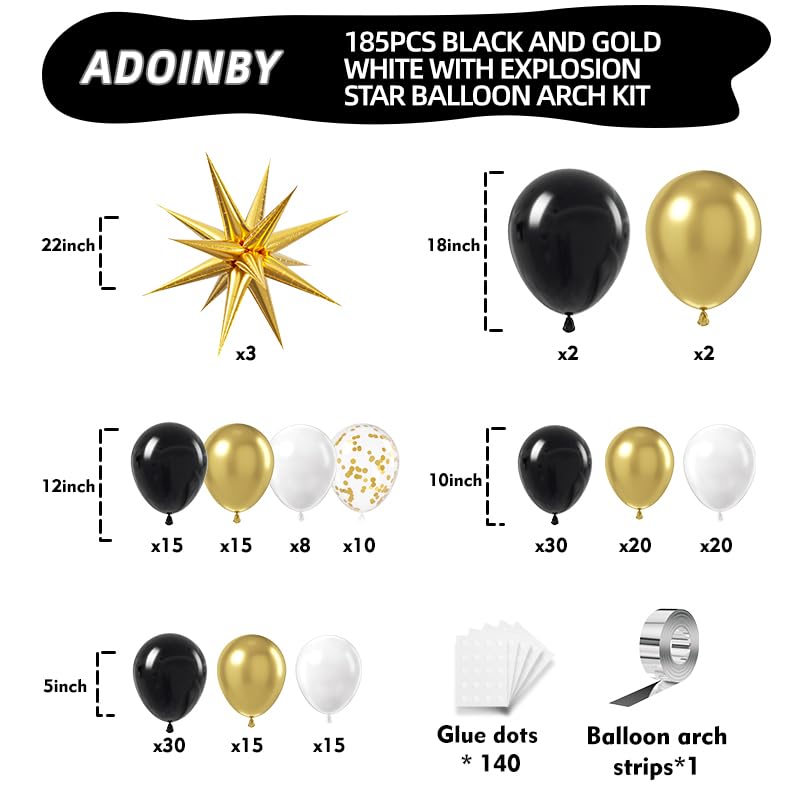 ADOINBY Balloons Arch Kit - Gold and Black White view 1