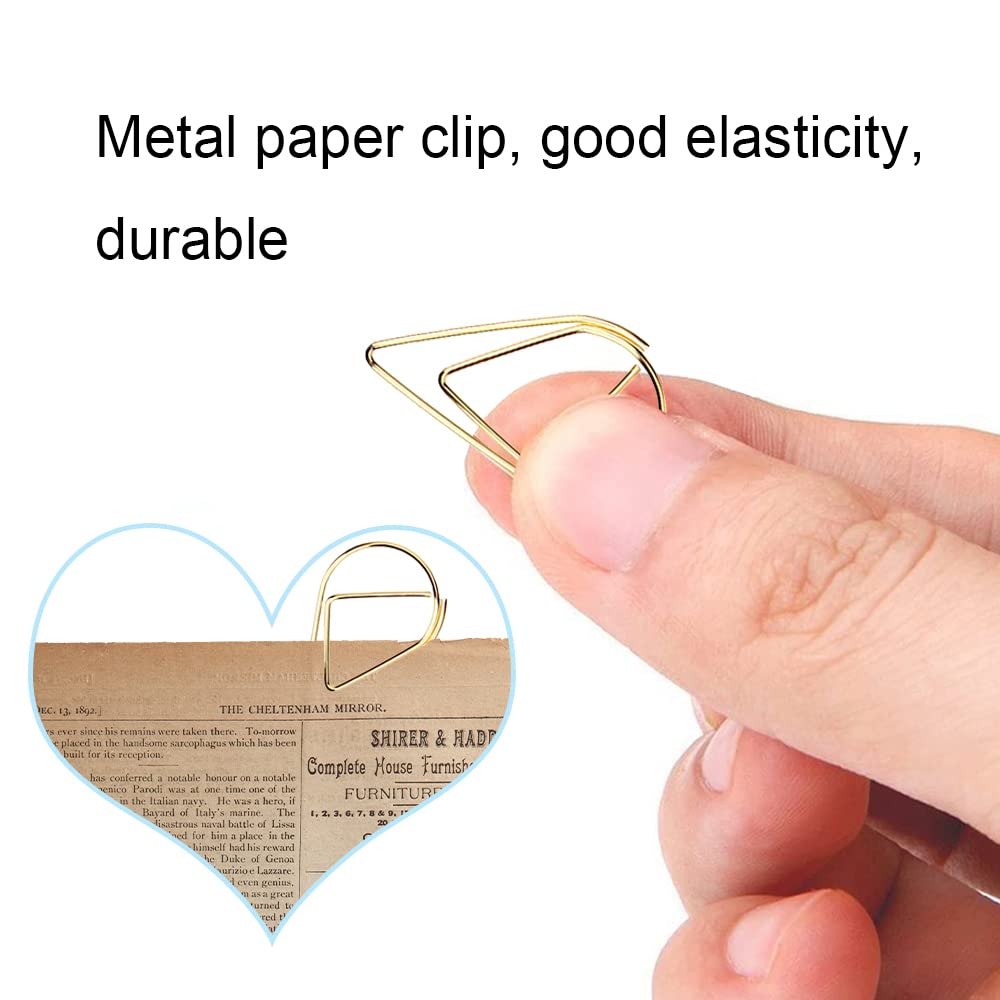 100 Pcs Small Golden Paperclips Stainless Steel Waterdrop Shaped Paperclips Bookmarks Paper Clips Clamps for Memo Paper Photo 15 * 25mm - Gold view 3