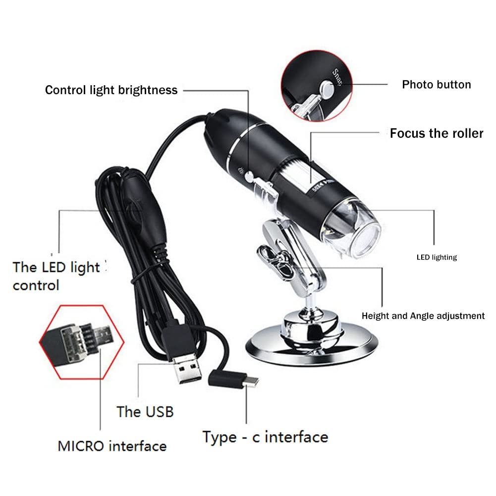 Luejnbogty 1600X Digital Microscope Camera 3In1 USB Portable Elec Microscope for Soldering LED Magnifier for Cell Phone