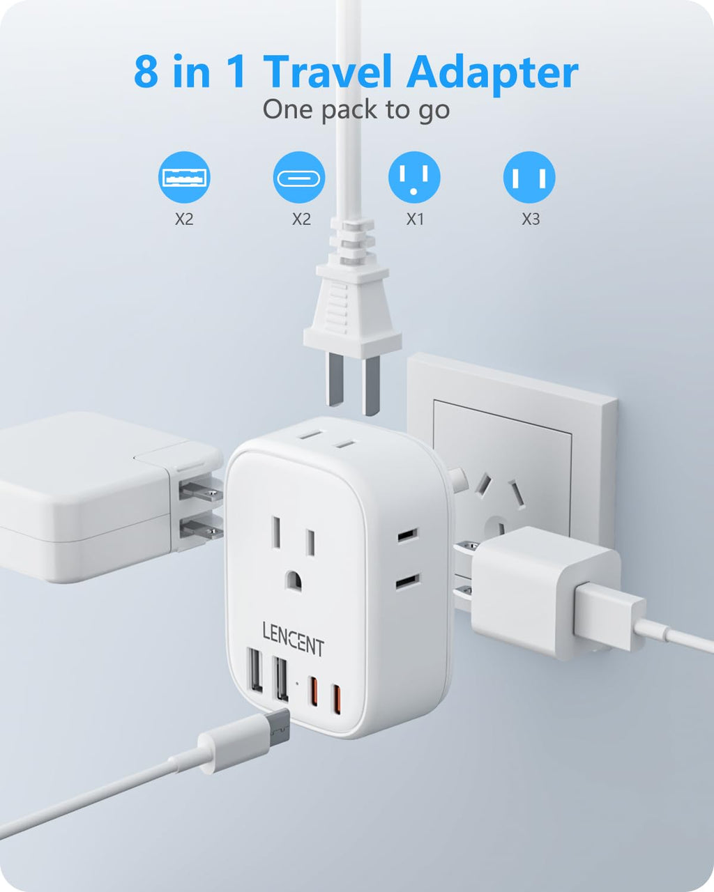 LENCENT Travel Plug Adapter - Type I-17.5W-Australia China view 2