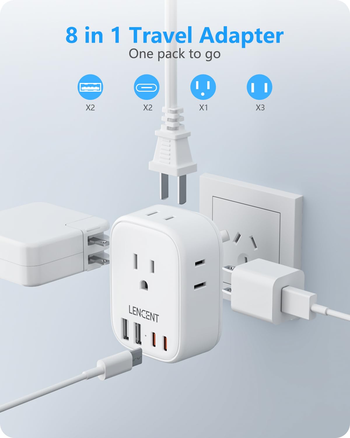 LENCENT Travel Plug Adapter - Type I-17.5W-Australia China view 2