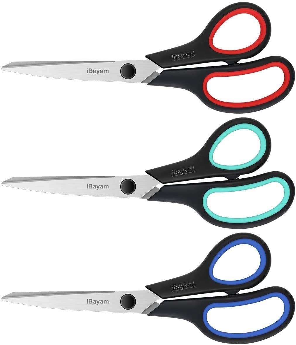 iBayam 8.5" All Purpose Sharp Black Scissors, Comfort-Grip Handles, 24-Pack