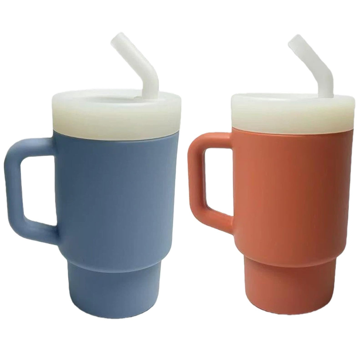 AiAiYYBB 2PCS Silicone Straw Cup 10 OZ Baby Cups Shatterproof Open Cup 6-12 Months - Blue and Orange