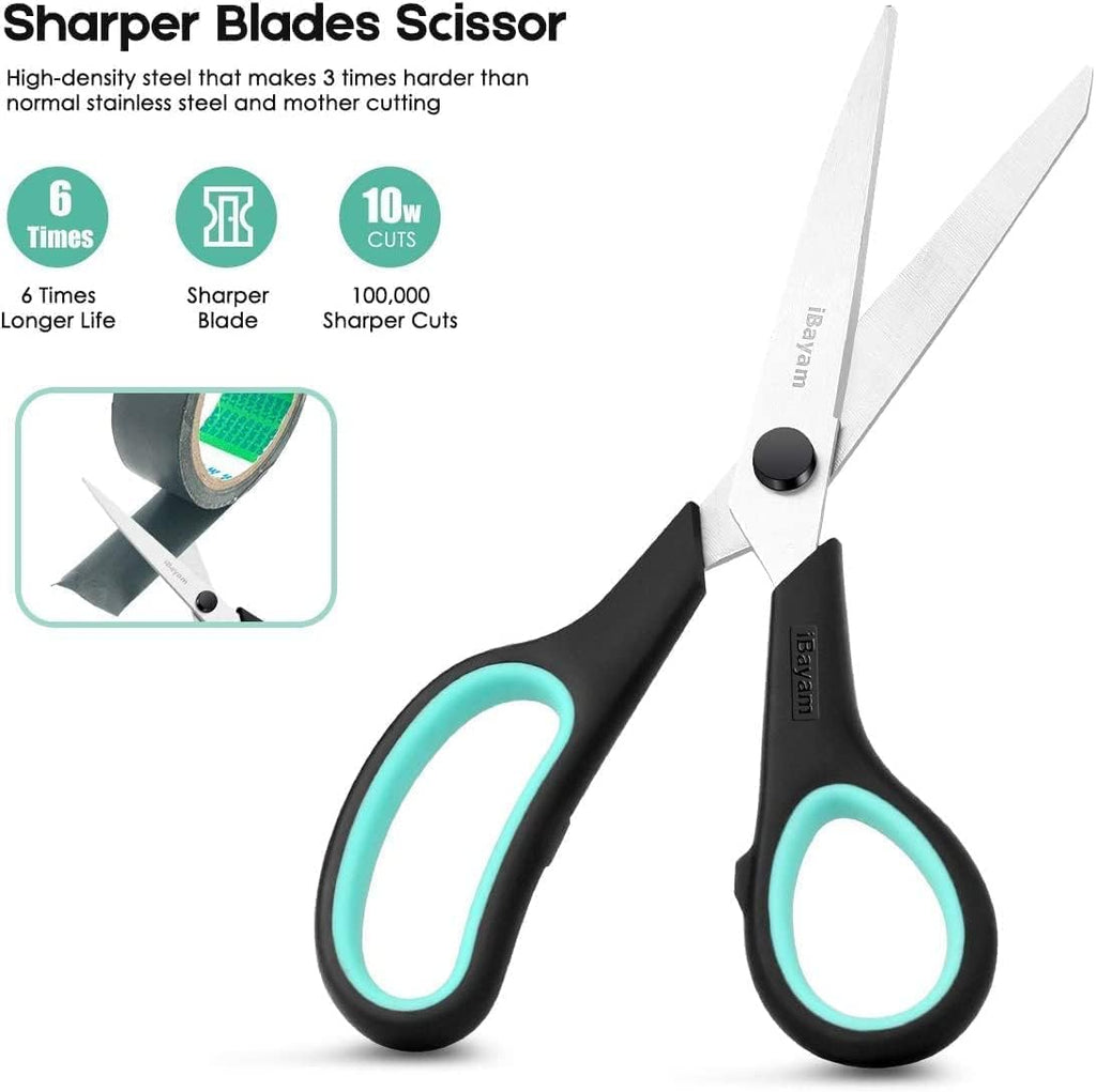 iBayam 8.5" All Purpose Sharp Black Scissors, Comfort-Grip Handles, 24-Pack