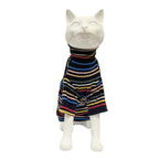 Turtle Neck Vintage Stripes Sphynx Hairless Cat Cotton T-Shirts Pet Clothes Vest Kitten Shirts Sleeveless - Dark Rainbow / XS (2-3 lbs) view 5