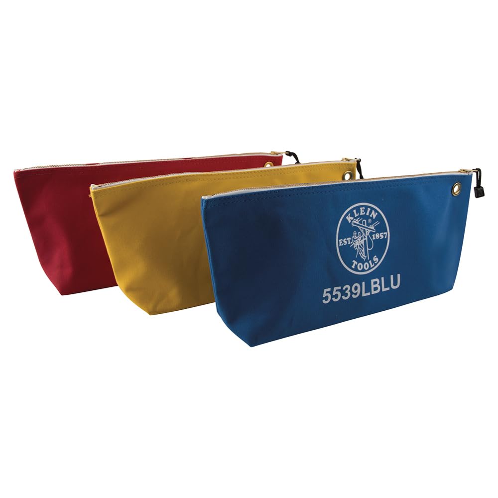 KLEIN for Tool Storage with Brass Zipper, and Grommet for Hanging - Red, Yellow, Blue