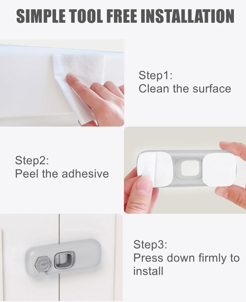 5 Pack Child Proof Refrigerator Lock, QYESWHSR Fridge Locks for Kids with Sticky Adhesive Pads, Child Safety Locks for