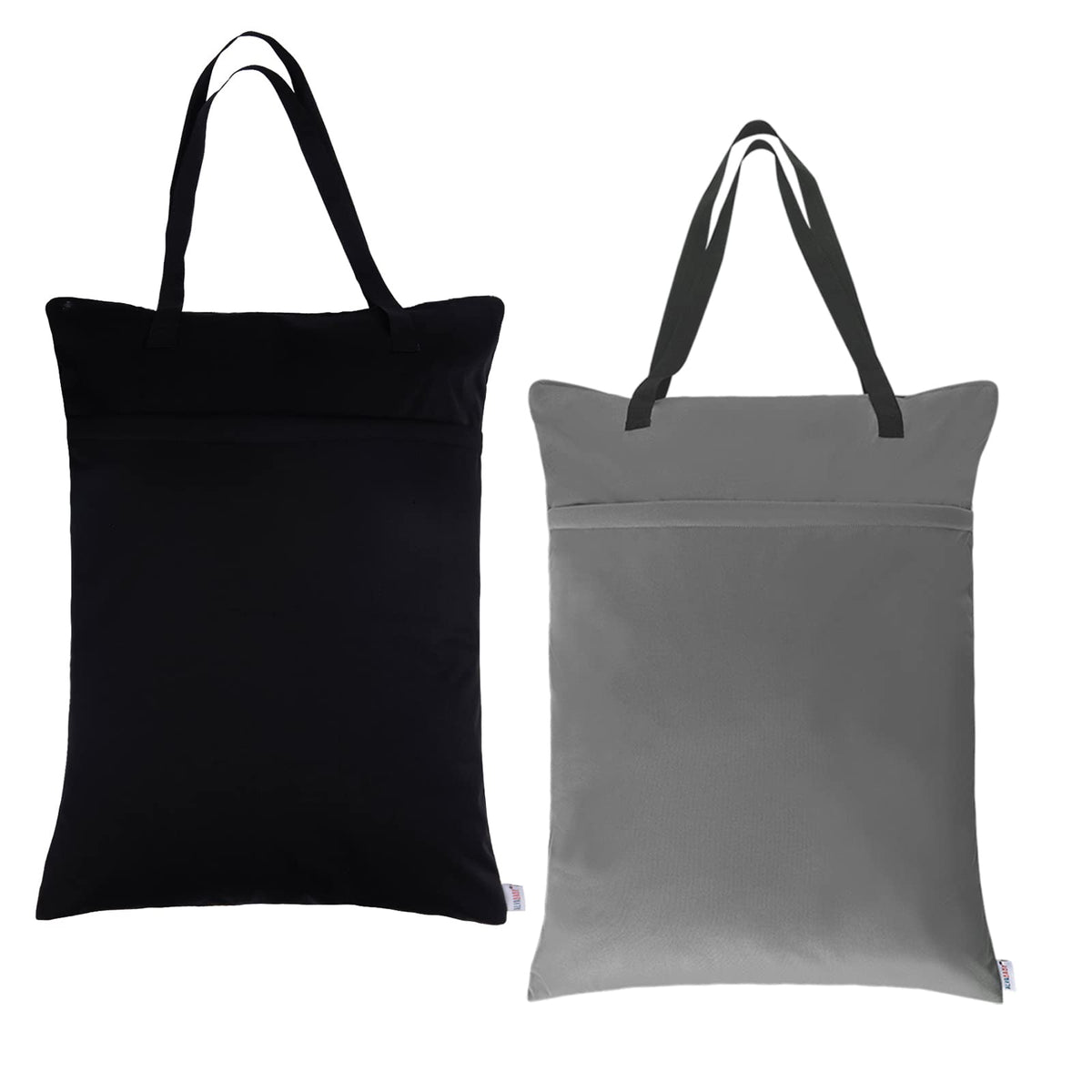 ALVA ALVABABY Large Wet Dry Bag Waterproof Hanging Cloth Diaper with Double Zippered Pockets 25x18 inches - Black and grey