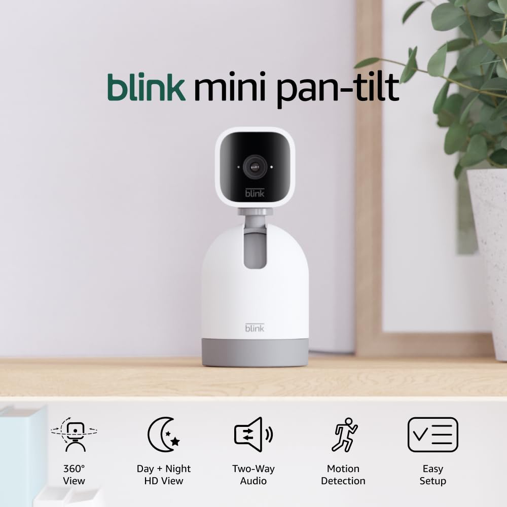 Blink Mini Pan-Tilt Camera (newest model), Rotating indoor plug-in smart security camera, two-way audio, HD video