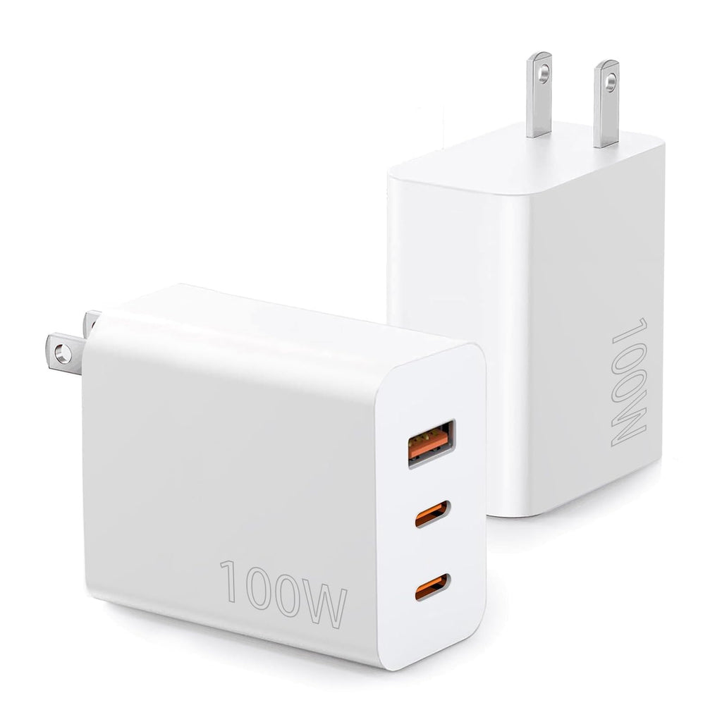 100W USB C Charger Block,2Pack 3-Port PD&AC GaN Super Fast USB C Charging Block Wall