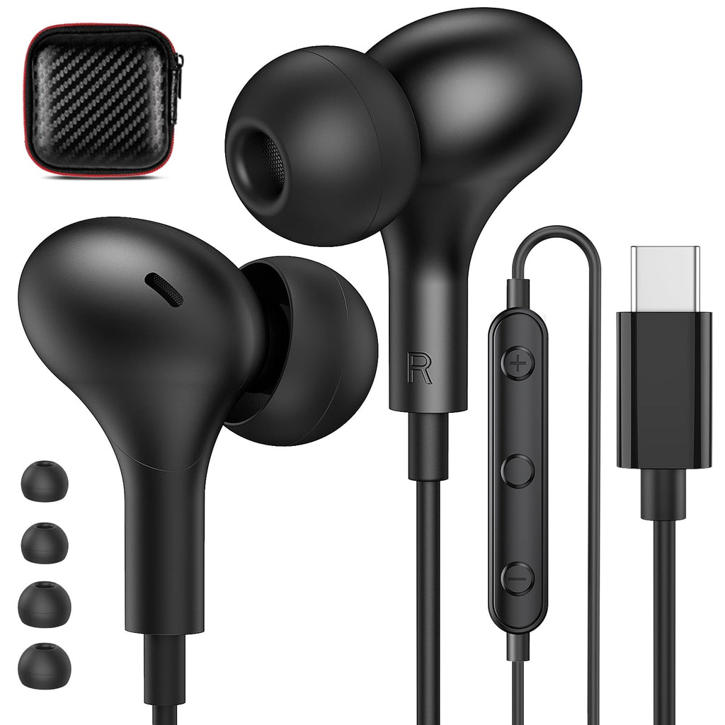 USB C Headphones for iPhone 18 Pro Max 17 16 15/Galaxy S26 FE Wired Earbuds - Black