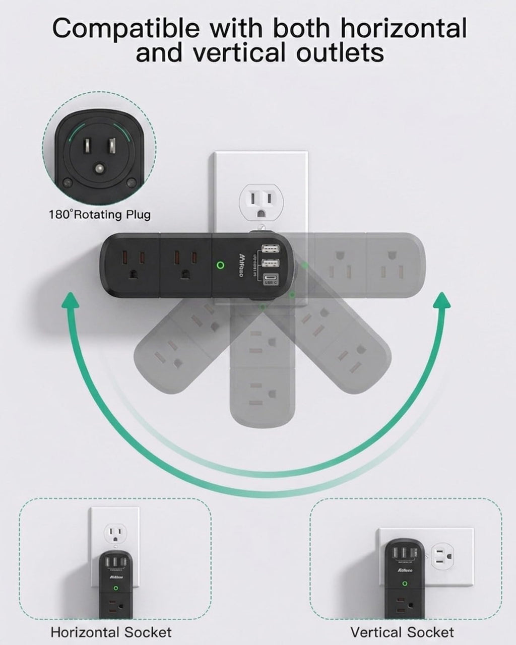 Outlet Extender with Rotating Plug - Black view 1