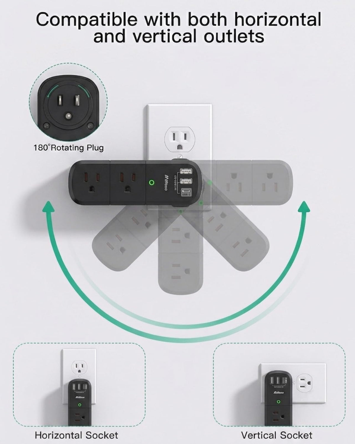 Outlet Extender with Rotating Plug - Black view 1
