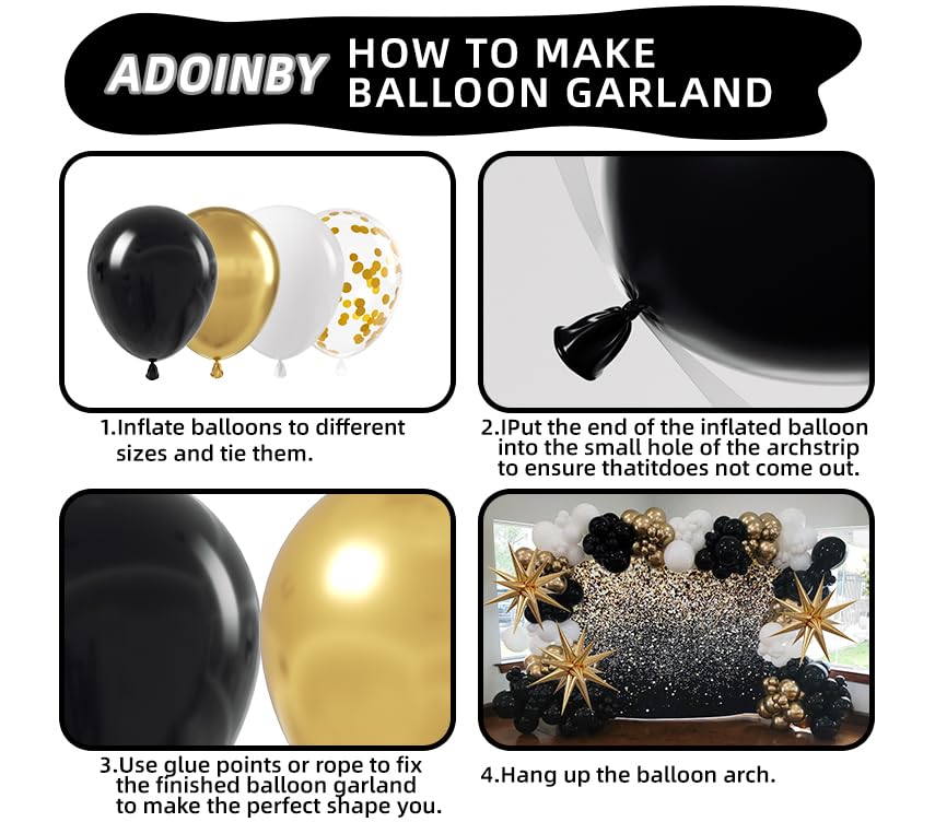 ADOINBY Balloons Arch Kit - Gold and Black White view 2