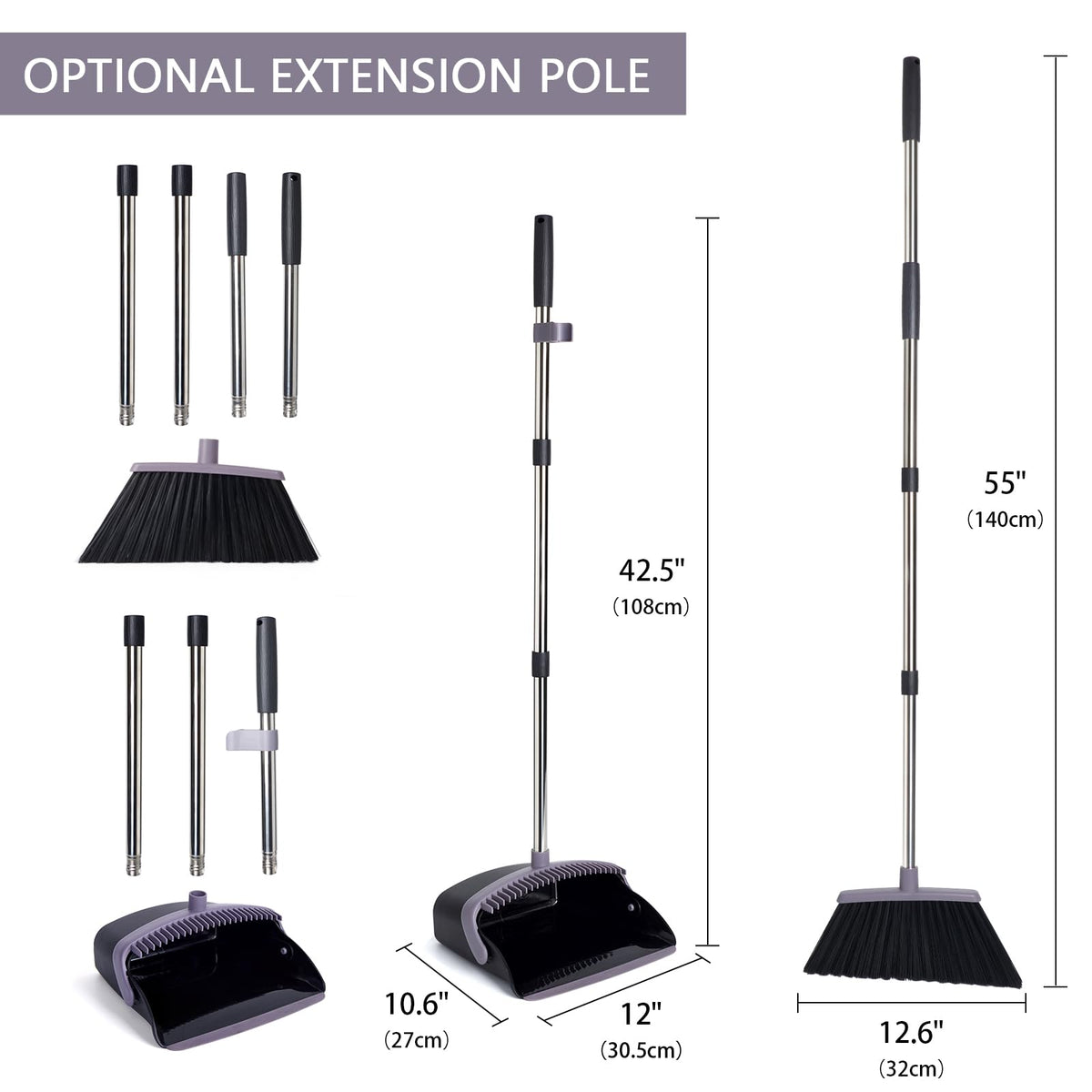 XXFLOWER Broom and Dustpan - Charcoal Black view 5