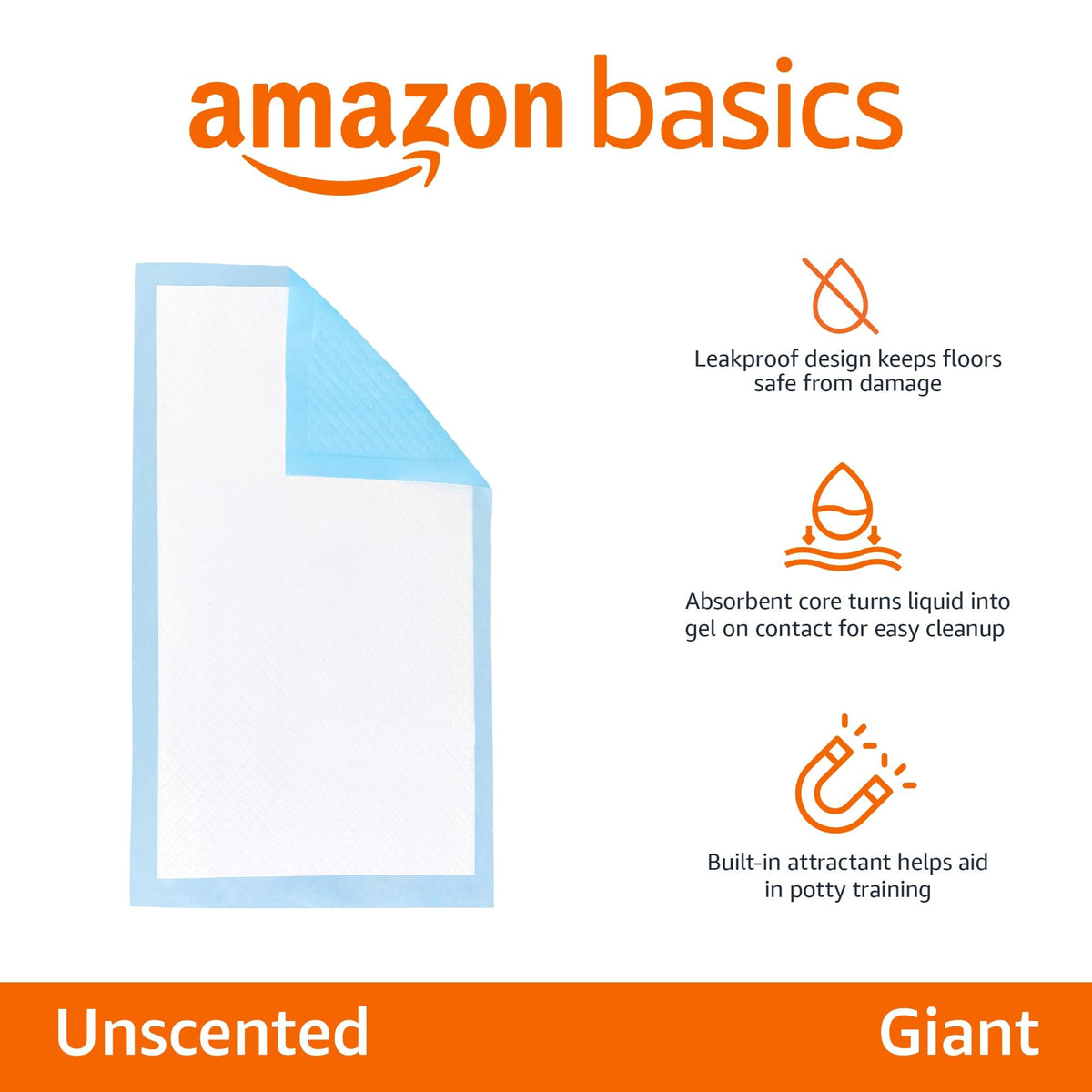Amazon Basics Leak-Proof Dog and Puppy Potty Training Pee Pads with Quick-Dry 5-Layer Surface, Standard Absorbency