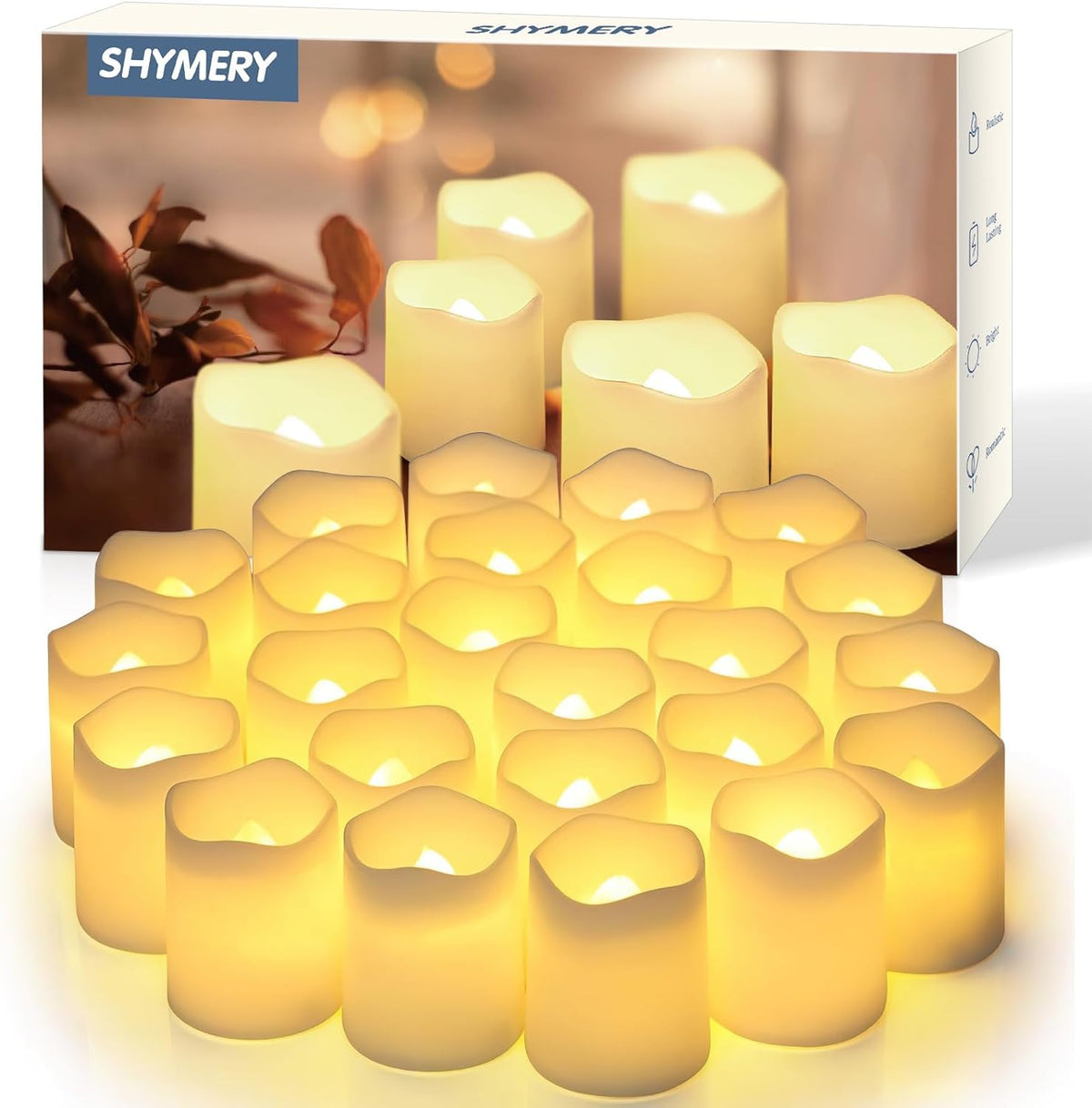 SHYMERY Flameless Votive Candles - Warm White / Pack of 24