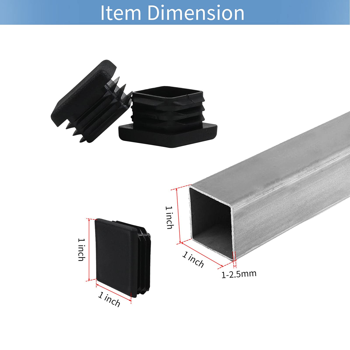 WZB 1 1x1 Square Tube End Cap Plastic Plugs 12 Pack, 1x1 1 Inch Square Tubing Plug 1x1 (additional view 1)