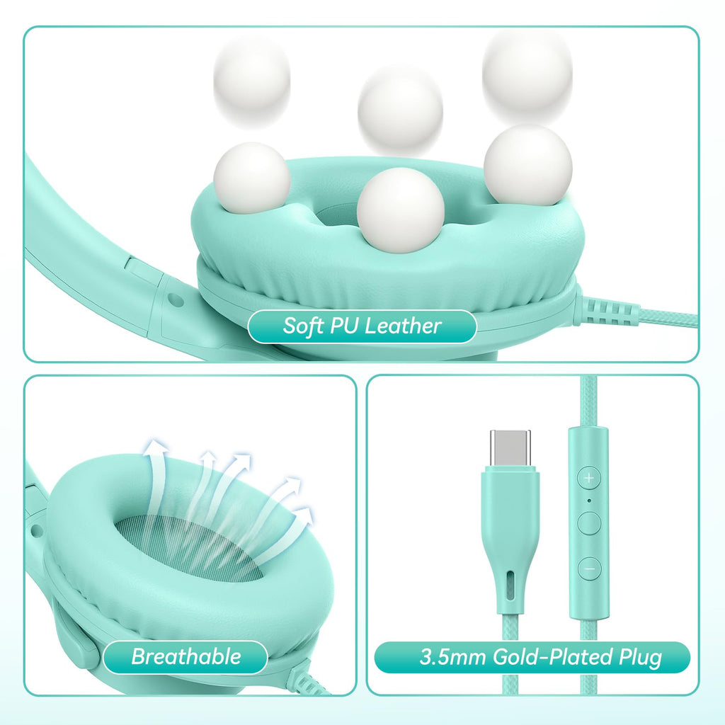KVIDIO Wired Headphones with Mic - Mint Green view 6