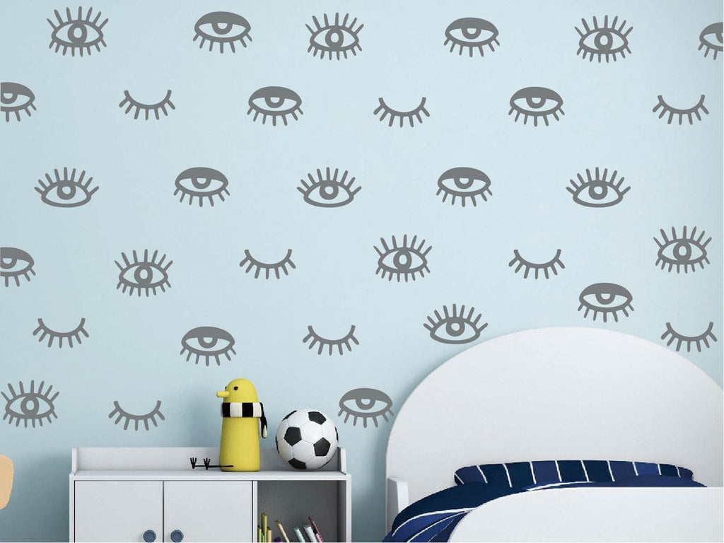 YUHASIDE Eye Pattern Wall Sticker Eyelash Decal for Girls Bedroom Home Decor - Grey view 2