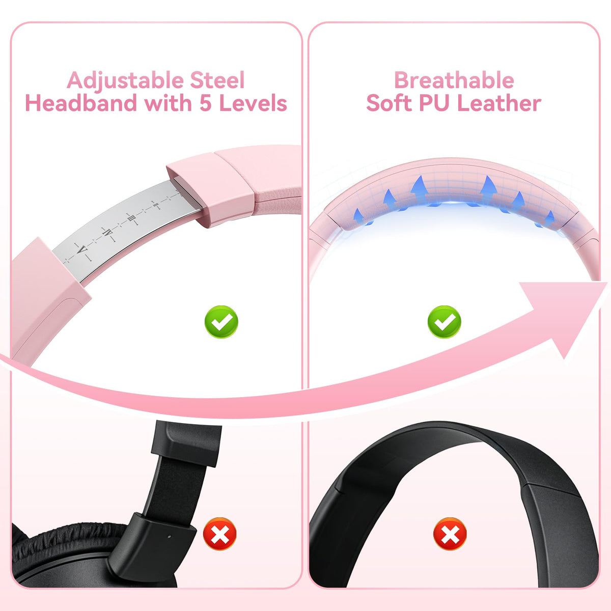 KVIDIO Wired Headphones with Mic - Pink view 5