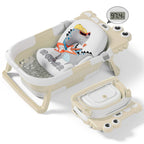 Tavlshero Collapsible Baby Bathtub for Newborn, Foldable Baby Bath Tub with Thermometer & Soft Floating Cushion & Drain