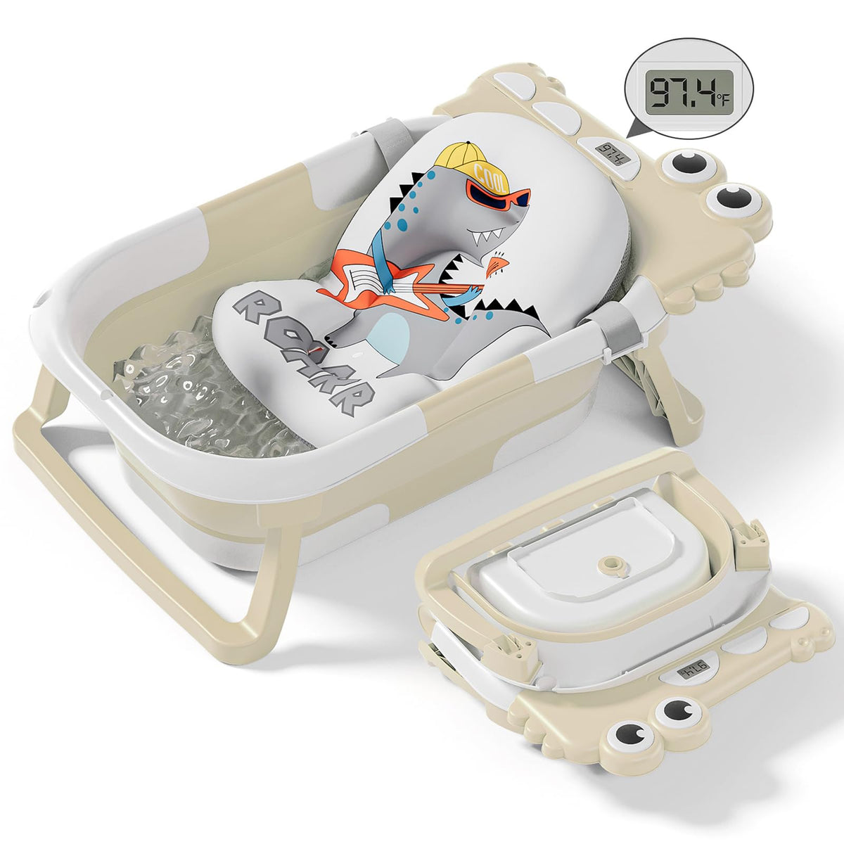 Tavlshero Collapsible Baby Bathtub for Newborn, Foldable Baby Bath Tub with Thermometer & Soft Floating Cushion & Drain