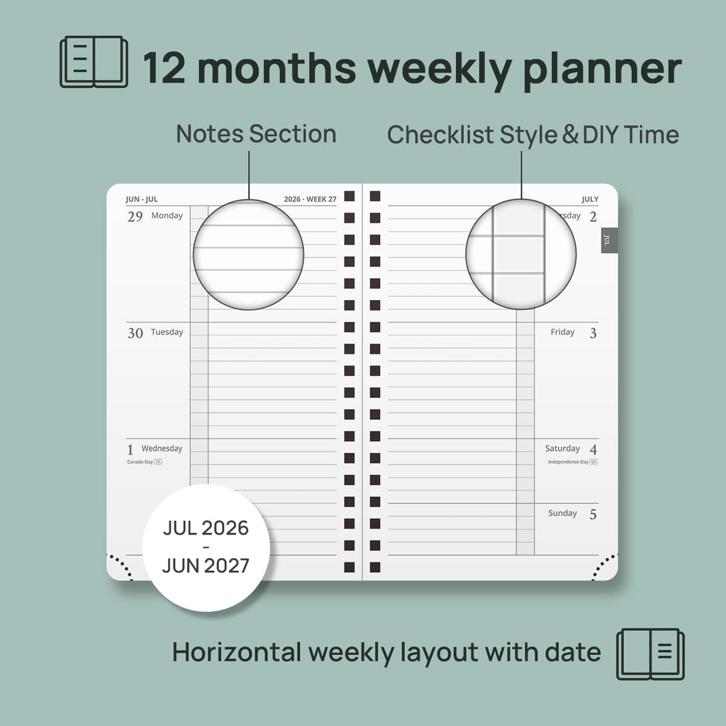 POPRUN Weekly Planner - Black / Small - 4" x 6.25" / Academic Year 2026-2027 view 2