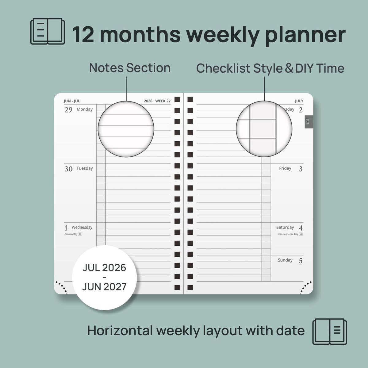 POPRUN Weekly Planner - Black / Small - 4" x 6.25" / Academic Year 2026-2027 view 2