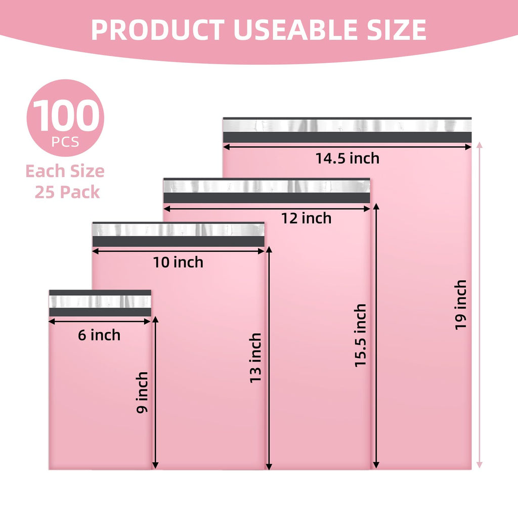 Famagic Poly Mailers Variety Pack - Pink / 6x9" & 10x13" & 12x15.5" & 14.5x19" view 1
