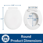 Mayfair Ashton Easy to Clean Single Hinge Toilet Seat, Modern Slow Close Wood Toilet Seat, Made in USA, Round, – White