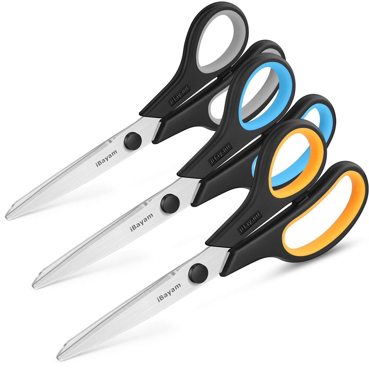 iBayam 8.5" Heavy Duty Black Scissors for Office School Classroom Home Use (3 Pack)