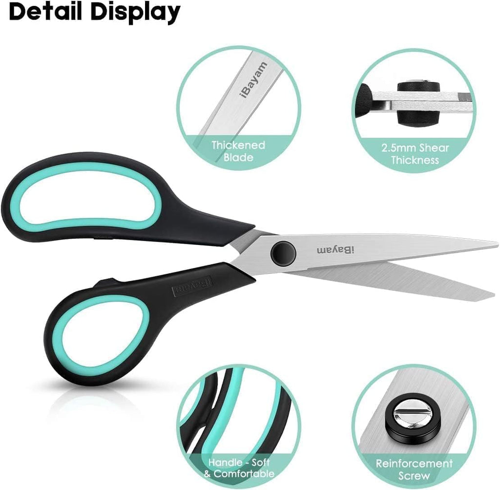 iBayam 8.5" All Purpose Sharp Black Scissors, Comfort-Grip Handles, 24-Pack